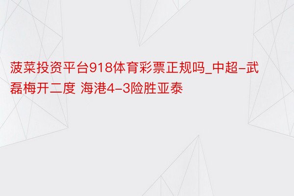 菠菜投资平台918体育彩票正规吗_中超-武磊梅开二度 海港4-3险胜亚泰